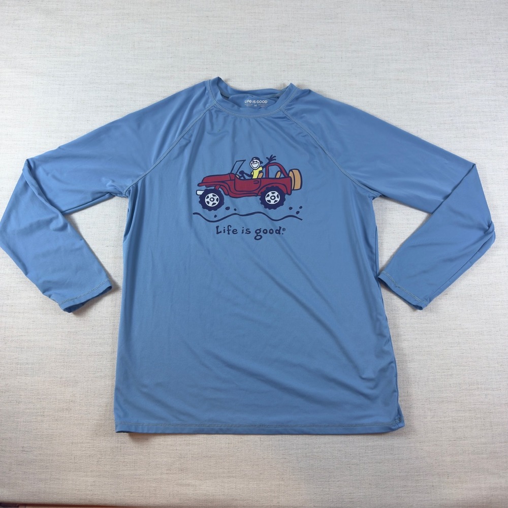 Life is Good Mens Blue Off-Road Vehicle Rash Guard Long Sleeve Swim Shirt M